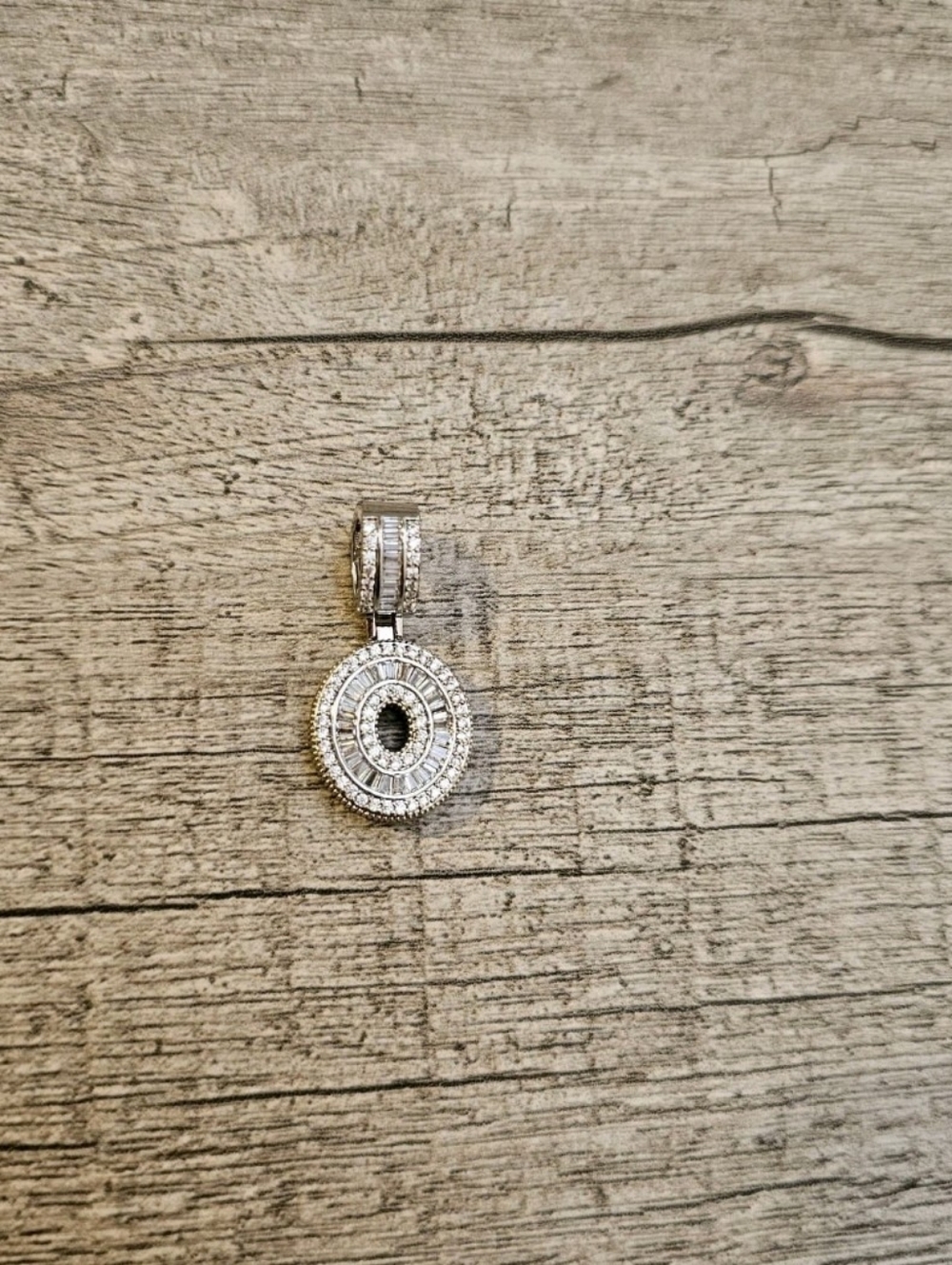 Sterling Silver  Letter O Initial Baguette CZ PendantLetter